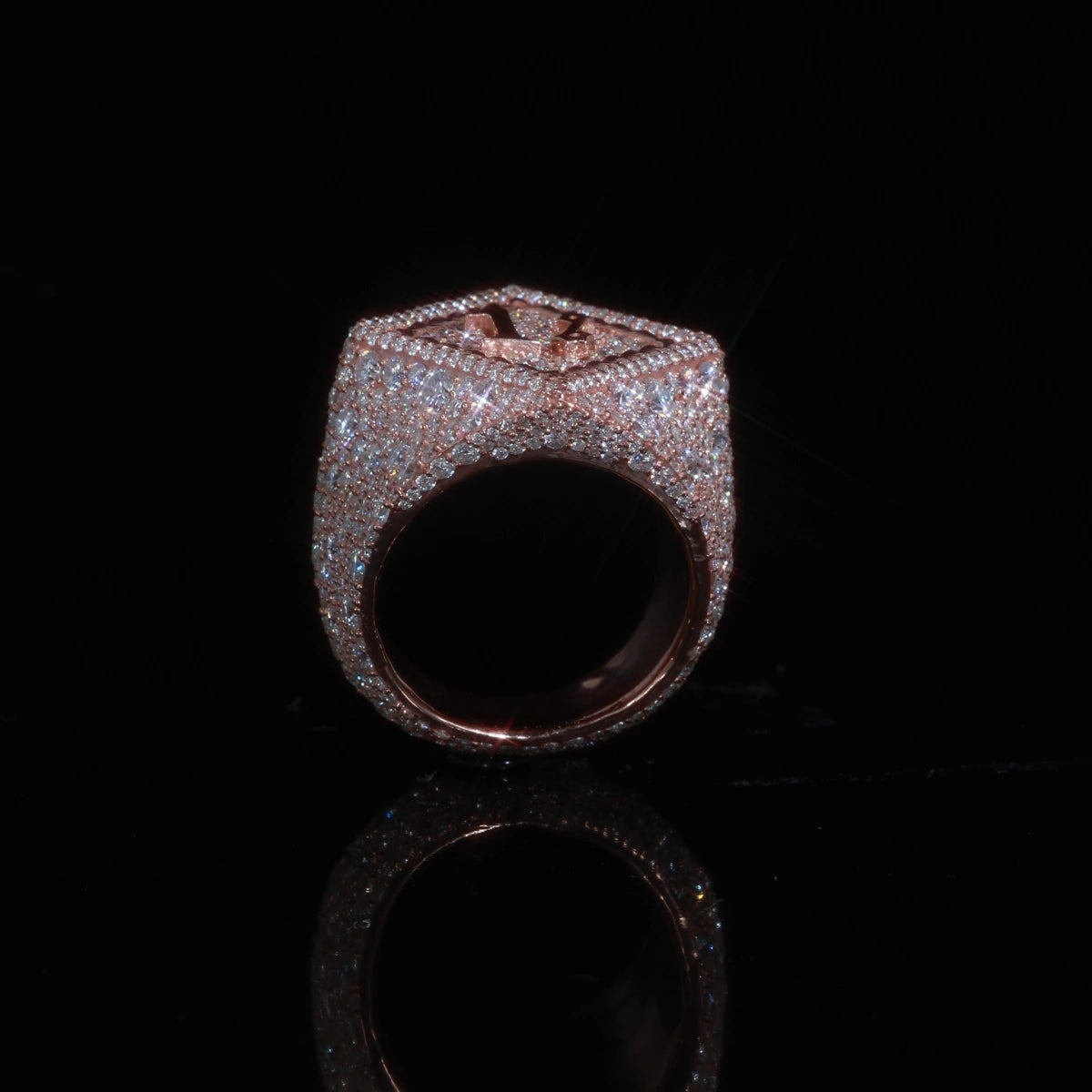 Iced Out Moissanite Pyramid Signet Ring | 925 Silver, Custom Engraved