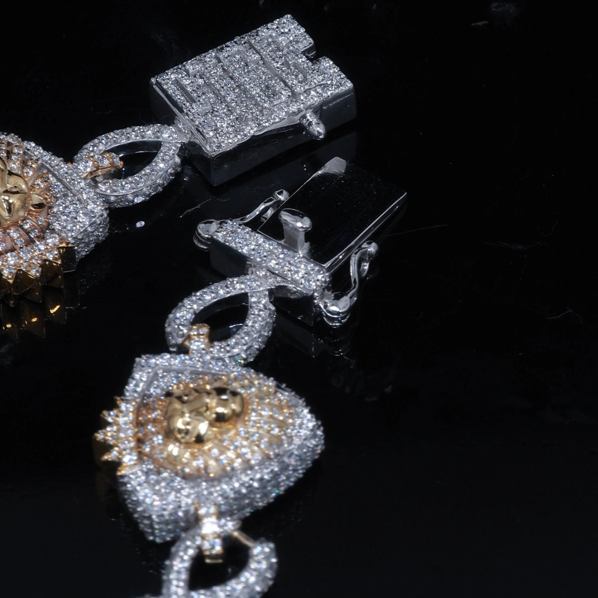 16mm Iced Out Lion Head Infinity Link Bracelet |925 Silver