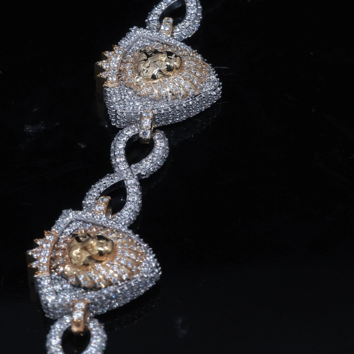 16mm Iced Out Lion Head Infinity Link Bracelet |925 Silver