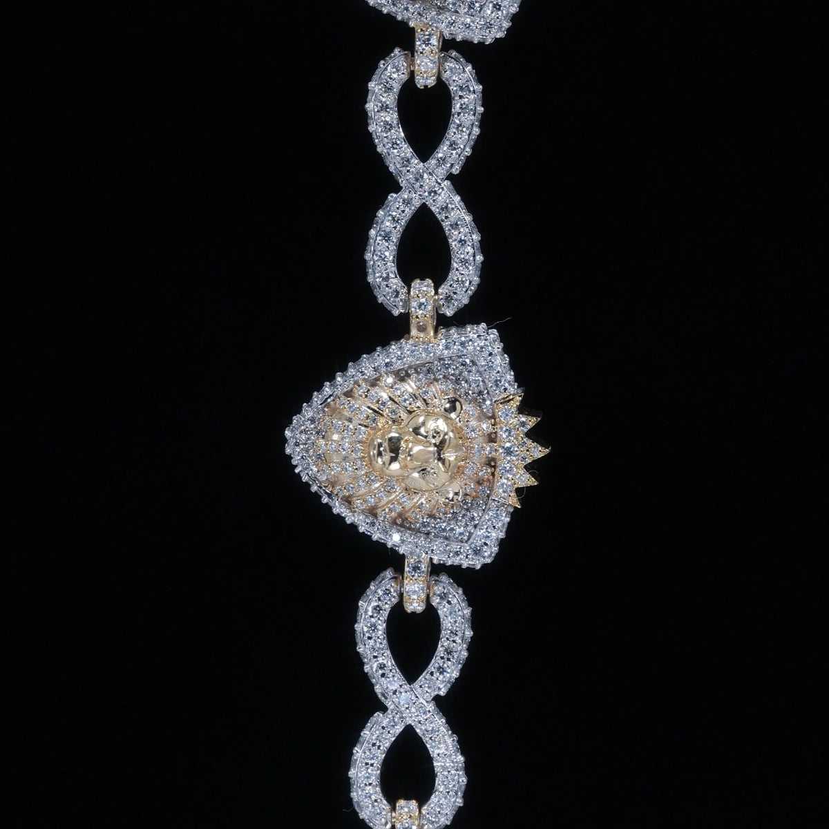 16mm Iced Out Lion Head Infinity Link Bracelet |925 Silver