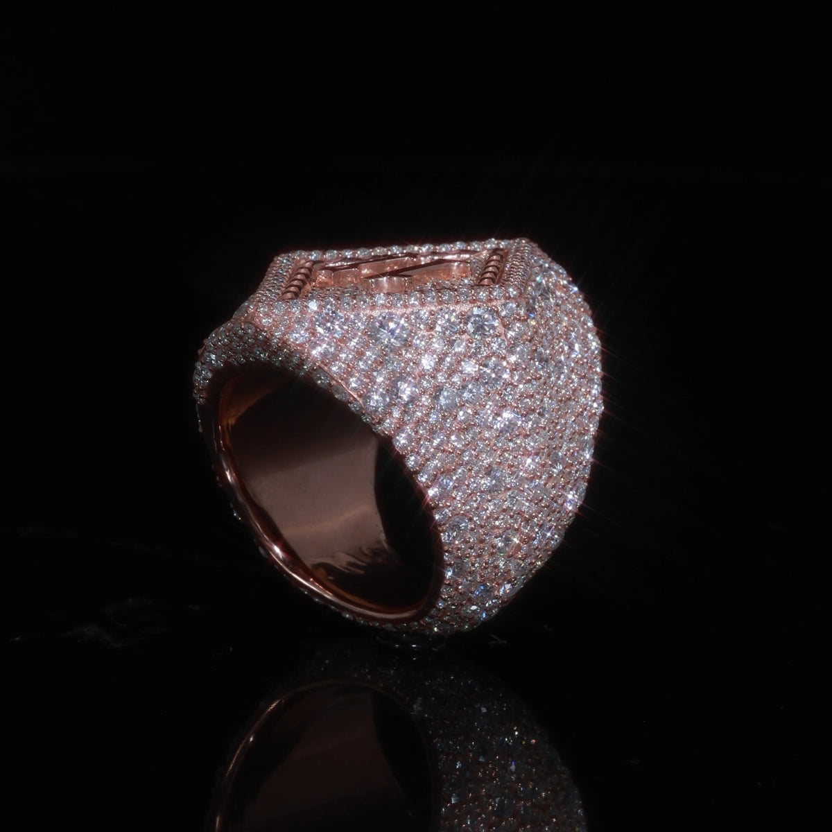 Iced Out Moissanite Pyramid Signet Ring | 925 Silver, Custom Engraved