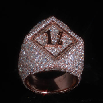 Iced Out Moissanite Pyramid Signet Ring | 925 Silver, Custom Engraved