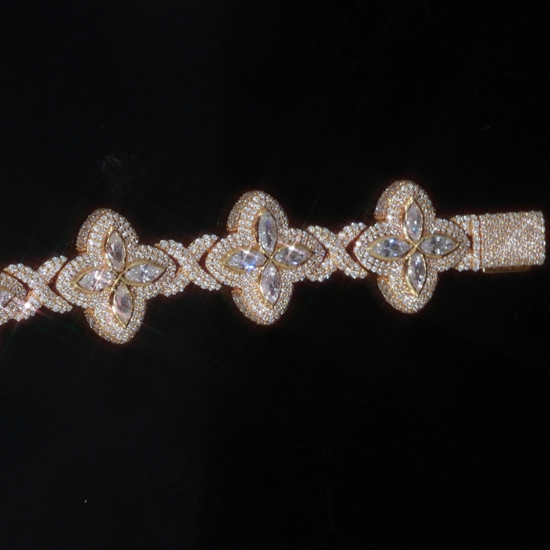 20mm iced out Marquise Flower Link Bracelet | 925 Silver
