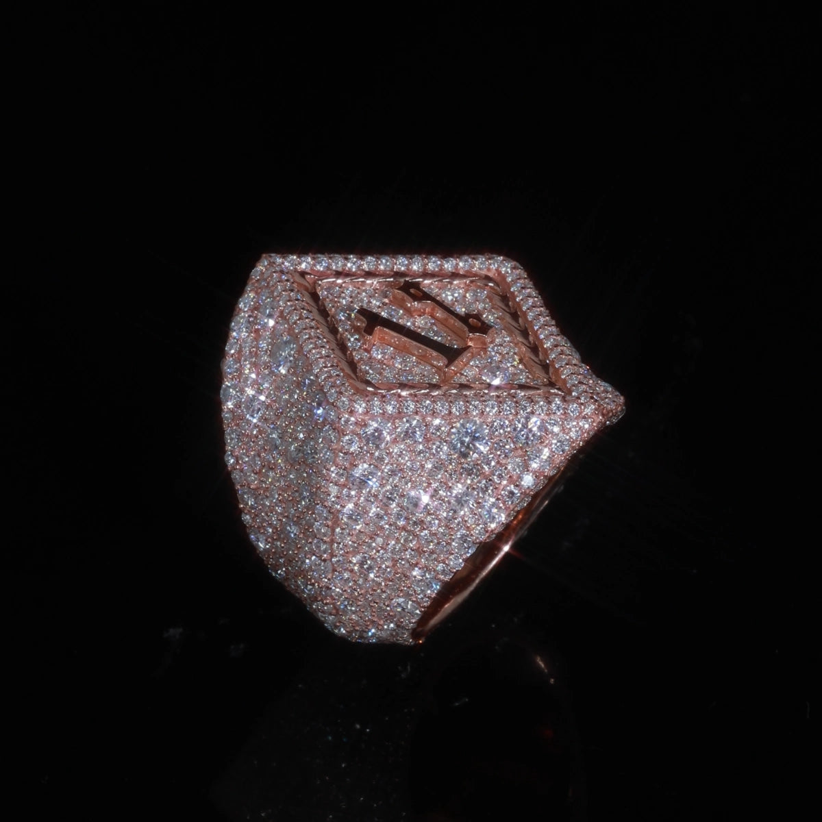 Iced Out Moissanite Pyramid Signet Ring | 925 Silver, Custom Engraved