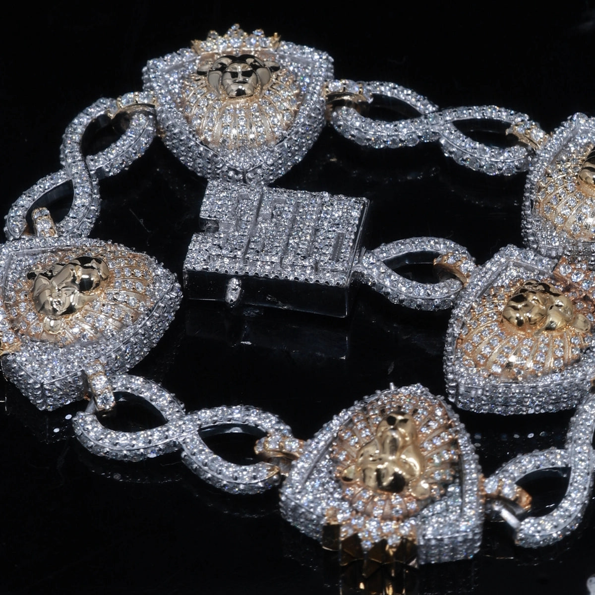 16mm Iced Out Lion Head Infinity Link Bracelet |925 Silver