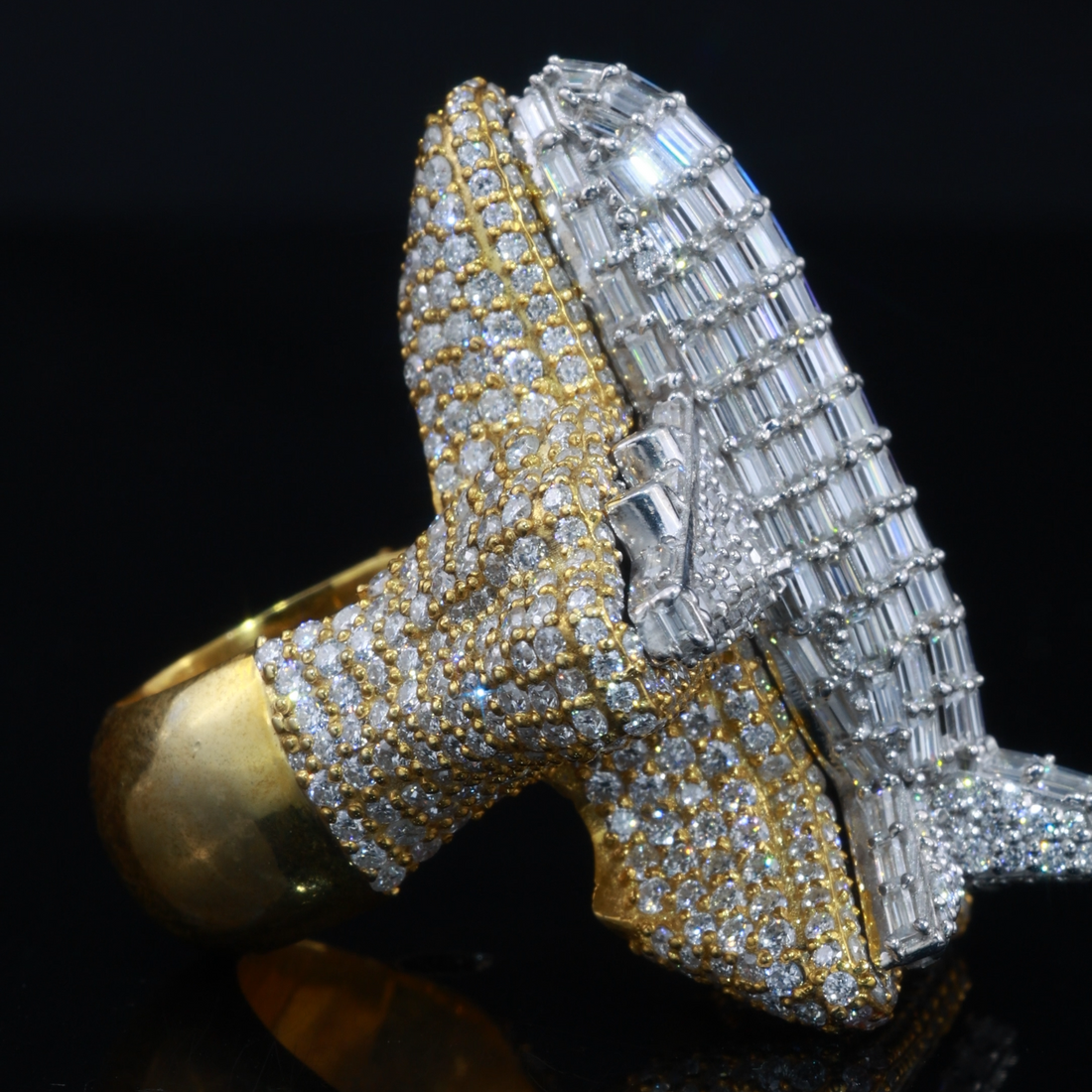 Iced Out Moissanite Airplane Ring | Baguette & Pave Set | 925 Sterling Silver
