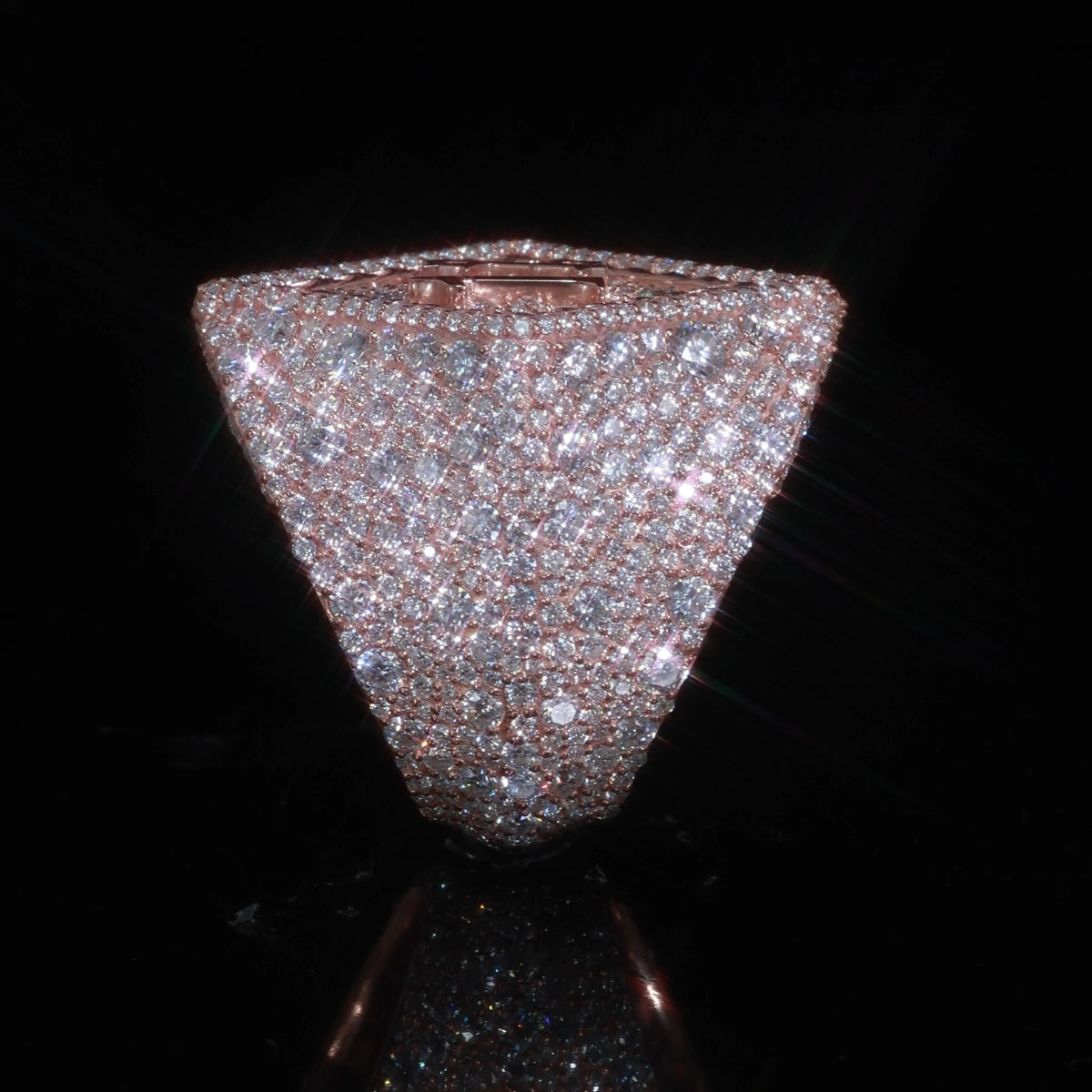 Iced Out Moissanite Pyramid Signet Ring | 925 Silver, Custom Engraved